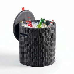 Cool Stool table basse / glacière isotherme en résine 39 L, imitation rotin tressé, gris foncé