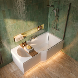 160x80 cm Beata Plus baignoire bain douche asymétrique en acrylique positionnement droite, sans pieds, blanc (BE1600PPLUS)