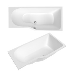 160x80 cm Beata Plus baignoire bain douche asymétrique en acrylique positionnement droite, sans pieds, blanc (BE1600PPLUS)