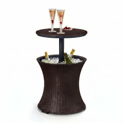 KETER COOL BAR table glacière 30 L aspect rotin marron avec plateau relevable