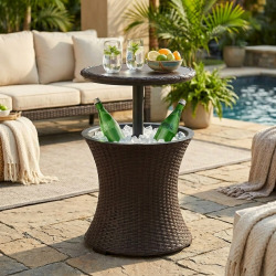 KETER COOL BAR table glacière 30 L aspect rotin marron avec plateau relevable (230902)