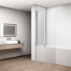Rota 150x90 cm pare-baignoire pivotant avec paroi fixe en verre transparent (FA920)