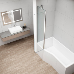 Rota 150x90 cm pare-baignoire pivotant avec paroi fixe en verre transparent (FA920)