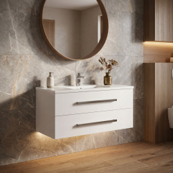 Meuble de salle de bain suspendu avec vasque céramique 100 cm blanc brillant Naturel Cube Way (CUBE461002BIMOD)