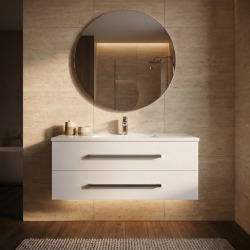 Meuble de salle de bain suspendu avec vasque céramique 100 cm blanc brillant Naturel Cube Way (CUBE461002BIMOD)