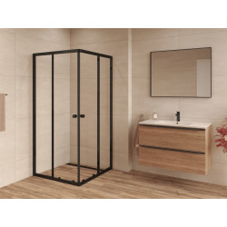 SAT PROJECT Douche 80x80cm coulissante avec profilé noir mat (SATPROMUQ80CT)