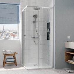 CASCADA Porte de douche 80x80x195cm coulissante anticalcaire avec profilés chrome brillant (CERAHC8080C)