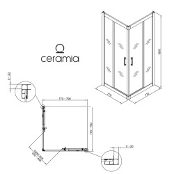 CASCADA Porte de douche 80x80x195cm coulissante anticalcaire avec profilés chrome brillant (CERAHC8080C)