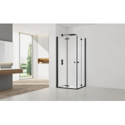 SAT SK  Porte de douche acces en angle pliantes 80x80cm  anticalcaire avec profilés noir mat (SATSK8080C)