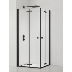 SAT SK  Porte de douche acces en angle pliantes 80x80cm  anticalcaire avec profilés noir mat (SATSK8080C)