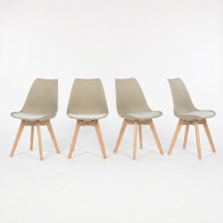 82x56x48 cm 4X chaises de salle à manger design scandinave en plastique cappuccino, pieds en bois massif (CTX7055WT)