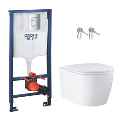 Delta pack WC bâti-support Duofix 112 cm + WC suspendu sans bride Ceramia avec abattant SotClose + plaque (GEBCE14WT02FR-VP)