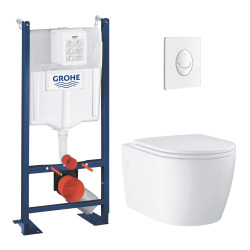 Delta pack WC bâti-support Duofix 112 cm + WC suspendu sans bride Ceramia avec abattant SotClose + plaque (GEBCE14WT02FR-VP)
