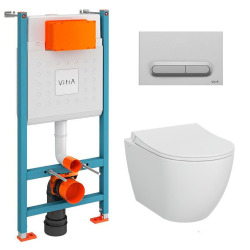 V-Fix Core Pack WC bâti-support + WC sans bride Vitra S60 + Abattant SoftClose + Plaque chrome mat (V-FixS60-5)