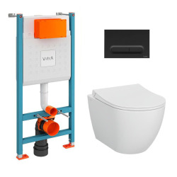 V-Fix Core Pack WC bâti-support + WC sans bride Vitra S60 + Abattant SoftClose + Plaque noir mat (V-FixS60-6)