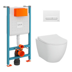 V-Fix Core Pack WC bâti-support + WC sans bride Vitra S60 + Abattant SoftClose + Plaque blanc (V-FixS60-4)