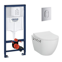 Rapid SL Pack WC bâti-support + WC sans bride Vitra S60 + Abattant SoftClose + Plaque noir mat (RapidSL-S60-KF0)