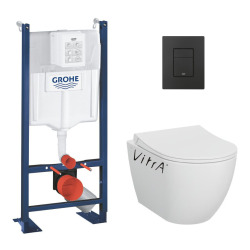 Rapid SL Pack WC bâti-support + WC sans bride Vitra S60 + Abattant SoftClose + Plaque noir mat (RapidSL-S60-KF0)