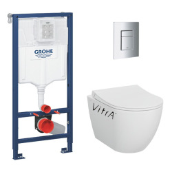 Pack WC Bâti-support Rapid SL + WC sans bride Vitra S60 + Abattant SoftClose + Plaque chrome (RapidSL-S60-1)