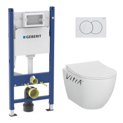 Pack WC Bati-support Geberit Duofix + WC sans bride Vitra S60 + Abattant SoftClose + Plaque Blanche (S60Geb3)