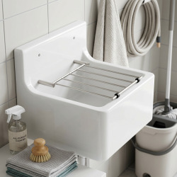 Poste d'eau 46 x 38 cm avec grille porte seau, blanc (S593901)