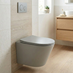 Cuvette suspendue Infinitio gris mat sans bride et fixations invisibles + abattant frein de chute (GreyInfinitio)