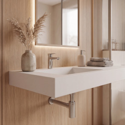 Ultra plan vasque collectif autoportant 1200 x 520 x 100 mm, en Solid Surface, PMR, blanc mat (ULTRA-1200)