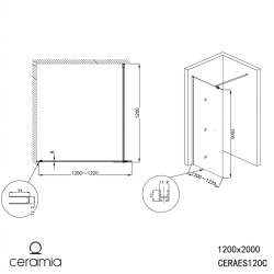 Paroi de douche Walk-In 120 cm – Ceramia Essential – Verre 8 mm – Profilé Chromé