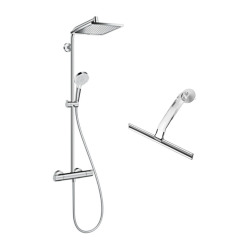 Hansgrohe Set de douche Crometta E 240 + raclette de douche avec crochet ventouse, transparent (27271000-LUX)