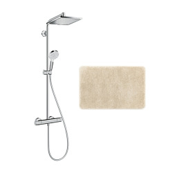 Hansgrohe Colonne de douche Crometta E 240 EcoSmart + tapis de salle de bain beige (27281000-DBE)