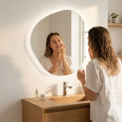 80x80 cm miroir asymétrique avec éclairage LED et capteur, blanc neutre (SATZASLED80)