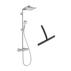 Hansgrohe Colonne de douche Crometta E 240 EcoSmart + raclette de douche avec crochet de suspension, noir mat (27281000-HSC)