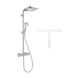 Hansgrohe Colonne de douche Crometta E 240 EcoSmart + raclette de douche silicone, crochet de suspension, blanc (27281000-HSB)