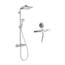 Hansgrohe Colonne de douche Crometta E 240 EcoSmart + raclette de douche avec ventouse, chrome (27281000-E32)