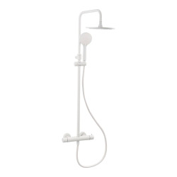 B-Way Colonne de douche + Mitigeur thermostatique + Douchette + Flexible + Douche de tête, blanc mat