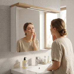 Armoire de toilette avec miroir et éclairage LED, 80x60 cm blanc, Naturel Stilla (STILLAE08002)