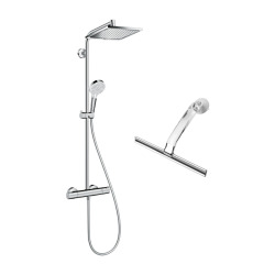 Hansgrone Colonne de douche Crometta E 240 EcoSmart + raclette de douche avec crochet ventouse, transparent (27281000 - LUX)