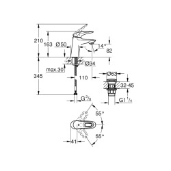 Eurosyle mitigeur de lavabo à levier avec vidage Push-Open, chrome (G23929003)