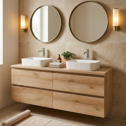 B-Way 119x50x45 cm meuble de salle de bain suspendu avec plaque de recouvrement, 4 tiroirs, chêne mat (BWAY2120OAKDESK)