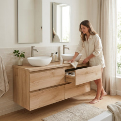 B-Way 119x50x45 cm meuble de salle de bain suspendu avec plaque de recouvrement, 4 tiroirs, chêne mat (BWAY2120OAKDESK)