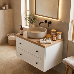 Meuble de salle de bain suspendu 60 × 46 cm avec plan de toilette blanc brillant Naturel Forli