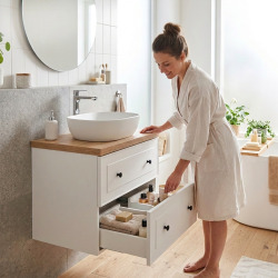 Meuble de salle de bain suspendu 60 × 46 cm avec plan de toilette blanc brillant Naturel Forli