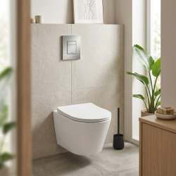 Pack WC Bati support autoportant + Cuvette SAT sans bride + Abattant Soft close + Plaque chrome (Autoportant-Infinitio-2)