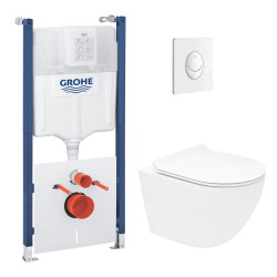 Pack WC bâti-support 2en1 + WC suspendu sans bride Siko avec abattant SoftClose + plaque Grohe (GRRCEWT01FR-FS)