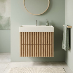 Meuble de salle de bain suspendu 80 × 56 × 46 cm avec lavabo Infinitio chêne mat SAT Delano