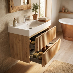Meuble de salle de bain suspendu 80 × 56 × 46 cm avec lavabo Infinitio chêne mat SAT Delano