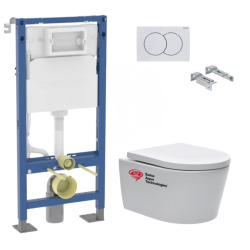 Pack WC Bâti-support Duofix + Cuvette suspendue sans brides + Abattant frein de chute + Plaque blanche + 2 Pieds support Geberit