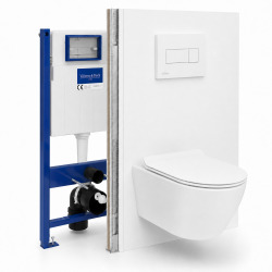 Pack WC complet avec bâti-support Villeroy & Boch, cuvette sans bride vortex, abattant SoftClose, plaque blanche (VBCEWT02-FR)