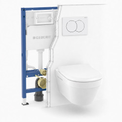 Pack WC Bâti-support autoportant DUOFIX + WC suspendu Architectura, fixations invisibles + Abattant softclose + Plaque blanche