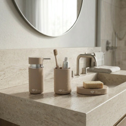 Set d'accessoires Infinitio Distributeur de savon + Porte savon + Gobelet, En céramique, Marron mat (PackSAT-MarronMat)